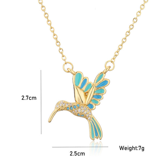 European And American New Drop Oil Bird Pendant Copper Plated Real Gold Necklace