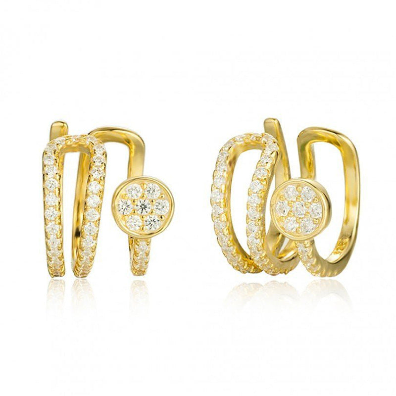 Cross-border Korean Single Copper Plated 18k Double Layer Irregular Ear Clip Diamond Without Pierced Earrings