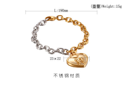 European And American Fashion Heart Couple Holding Hands Pendant Stainless Steel Bracelet