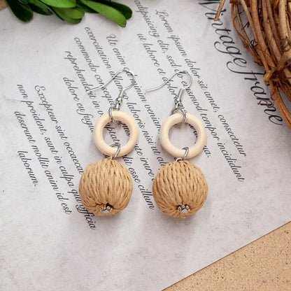 1 Pair Fashion Geometric Alloy Natural Rattan Wood Handmade Women's Drop Earrings