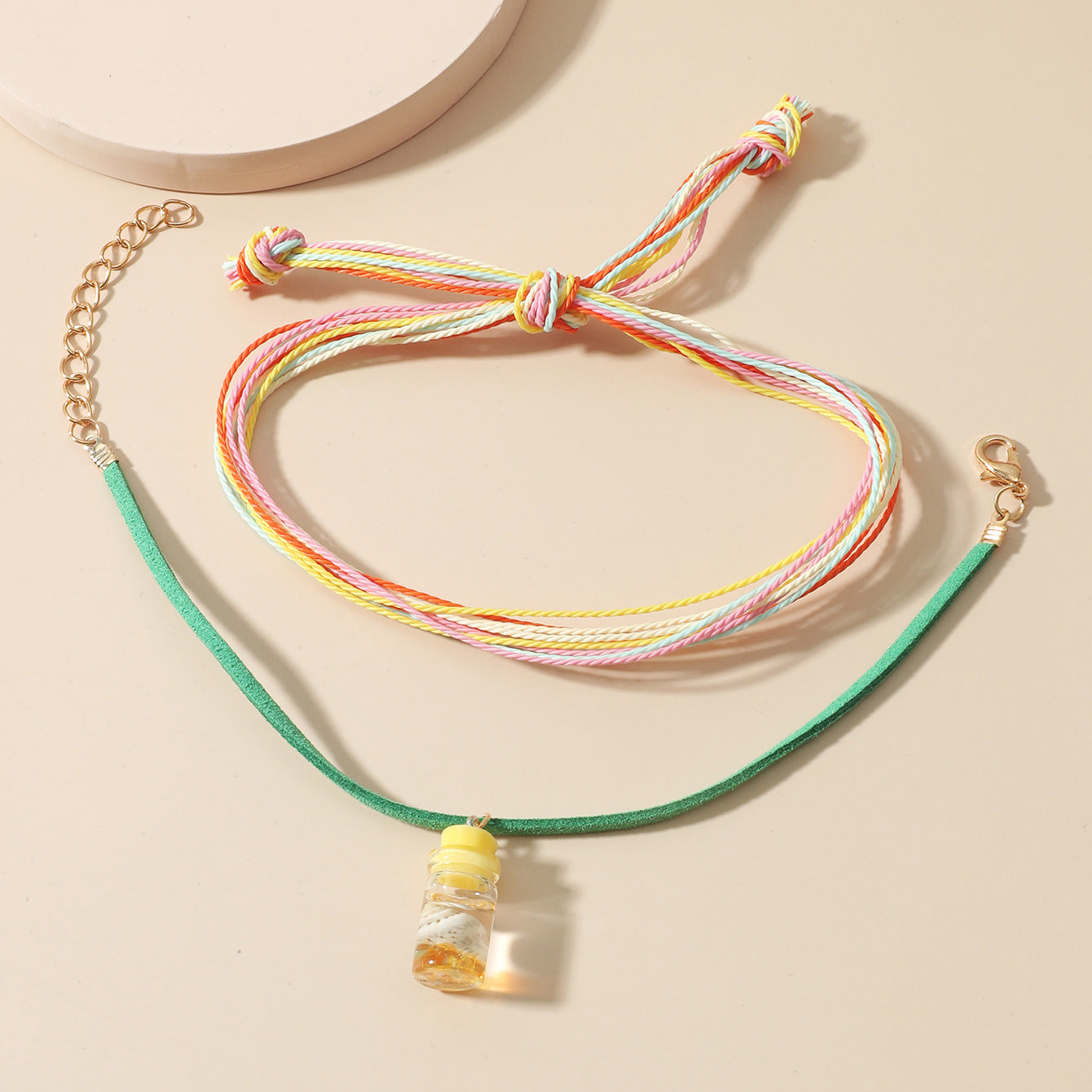 Bohemian Style Multi-layer Color Woven Shell Bottle Anklet Two-piece