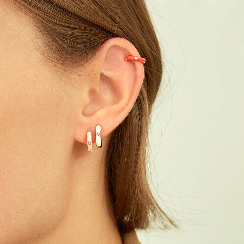 Ins Wind Pink Earrings Love Stars Dripping Oil Earrings Set