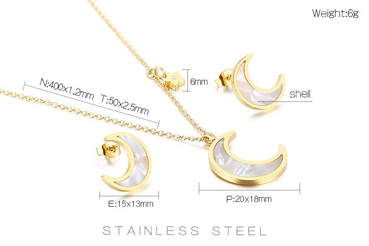 Fashion Moon Titanium Steel Plating Earrings Necklace 1 Set