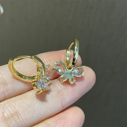 1 Pair Sweet Simple Style Butterfly Inlay Copper Zircon Gold Plated Earrings