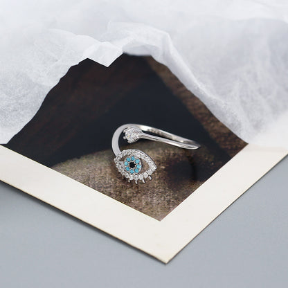 Simple Style Streetwear Eye Sterling Silver Inlay Zircon Open Ring