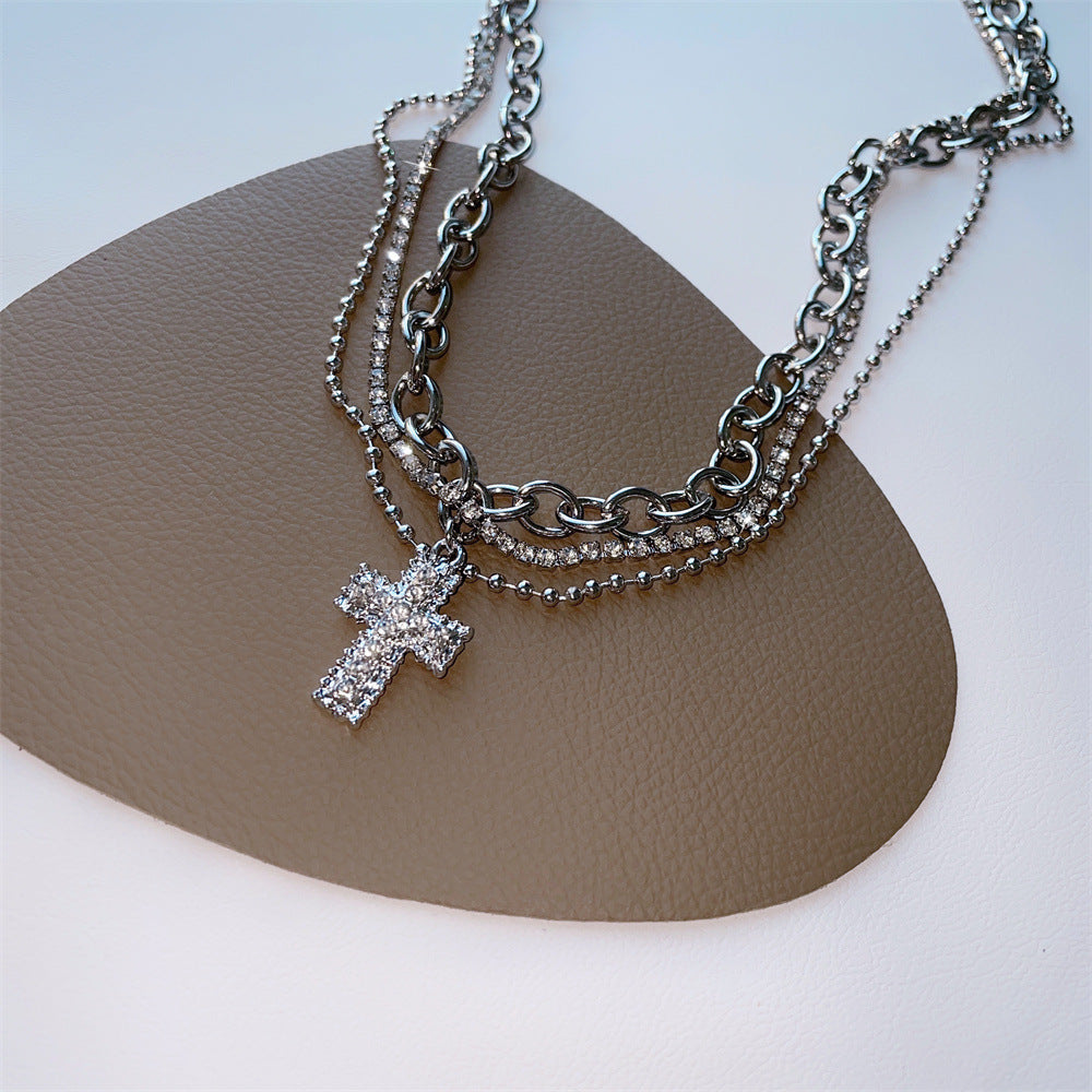 Streetwear Cross Alloy Copper Plating Inlay Rhinestones Women's Layered Necklaces