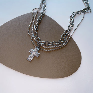 Streetwear Cross Alloy Copper Plating Inlay Rhinestones Women's Layered Necklaces