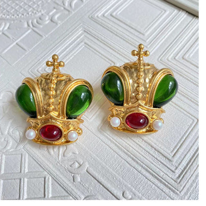 Retro Crown Alloy Plating Artificial Gemstones Women's Ear Studs 1 Pair