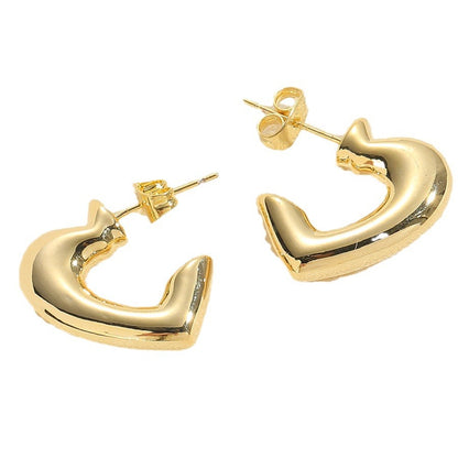 popular glossy polished face earrings female exaggerated design S-shaped bar fan-shaped love stud earrings ornament