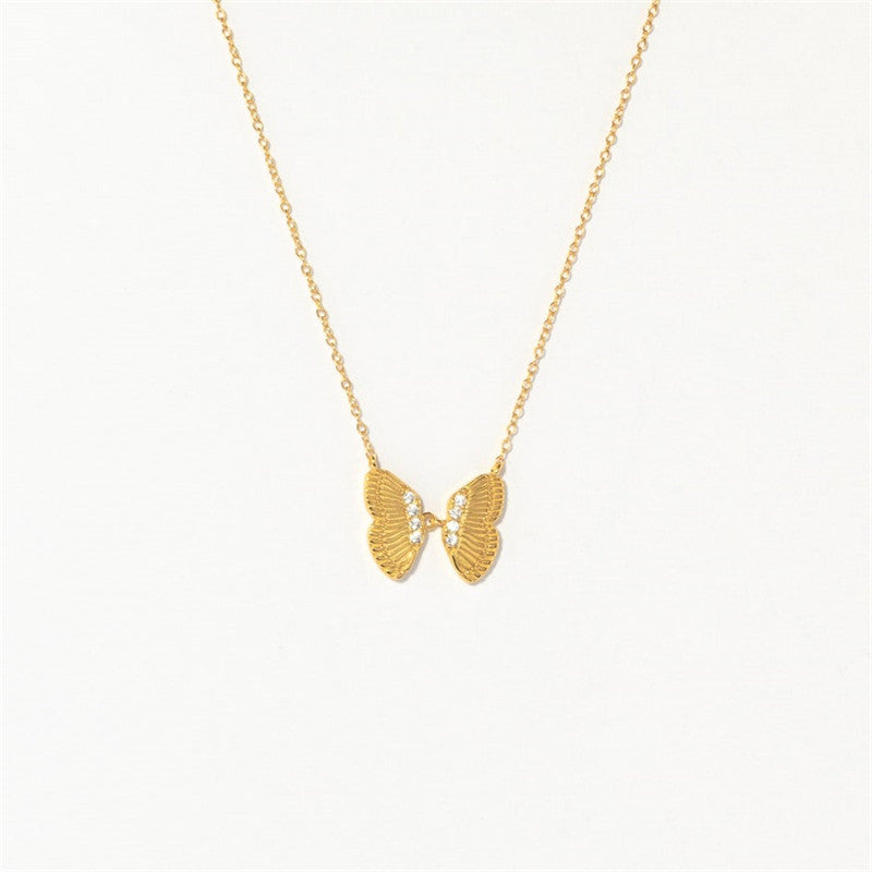 zircon butterfly necklace wholesale women's summer ins  hot 14K real gold chocker pendant accessories