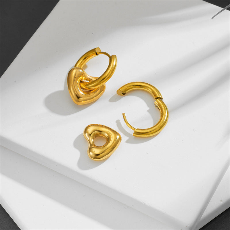 1 Pair Simple Style Heart Shape Titanium Steel Plating Drop Earrings