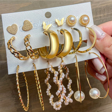 Creative Simple Pearl Butterfly Chain Hoop Earring 9 Piece Set Wholesale Gooddiy