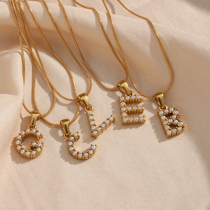 Simple Style Letter Stainless Steel Plating Inlaid Pearls Pearl Gold Plated Necklace