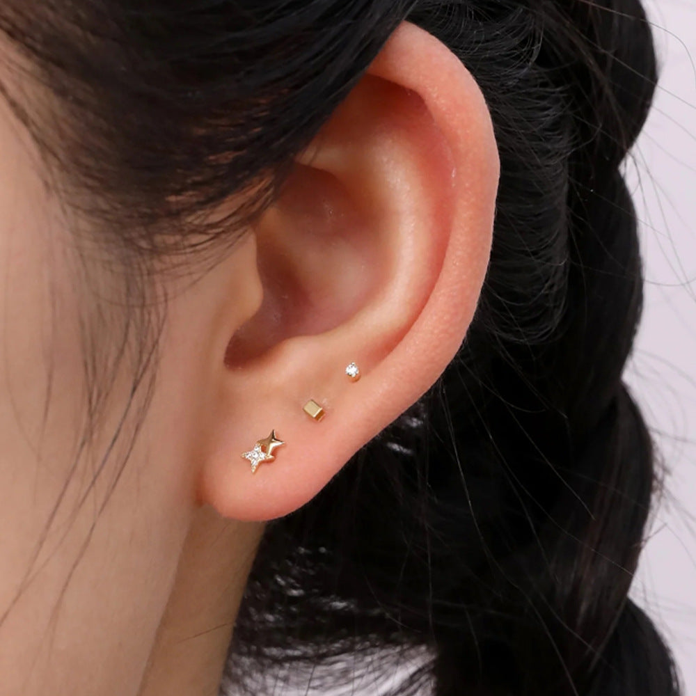 1 Set Simple Style Star Butterfly Plating Sterling Silver Ear Studs