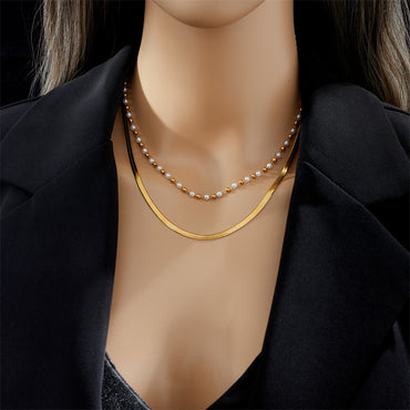 Fashion Pearl Titanium Steel Plating Layered Necklaces