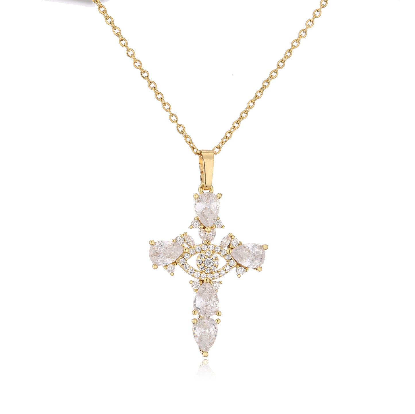 Micro Inlaid Zircon Cross Pendant Copper Necklace Religious Ornament