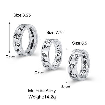 Creative Personality Mushroom Ring Set 3-piece Joint Ring Retro Engraving Butterfly Ring