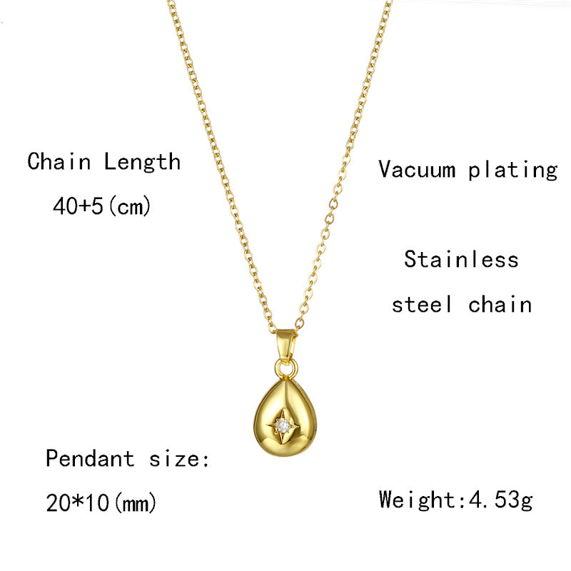 Ig Style Simple Style Water Droplets Stainless Steel Plating Inlay Zircon Pendant Necklace