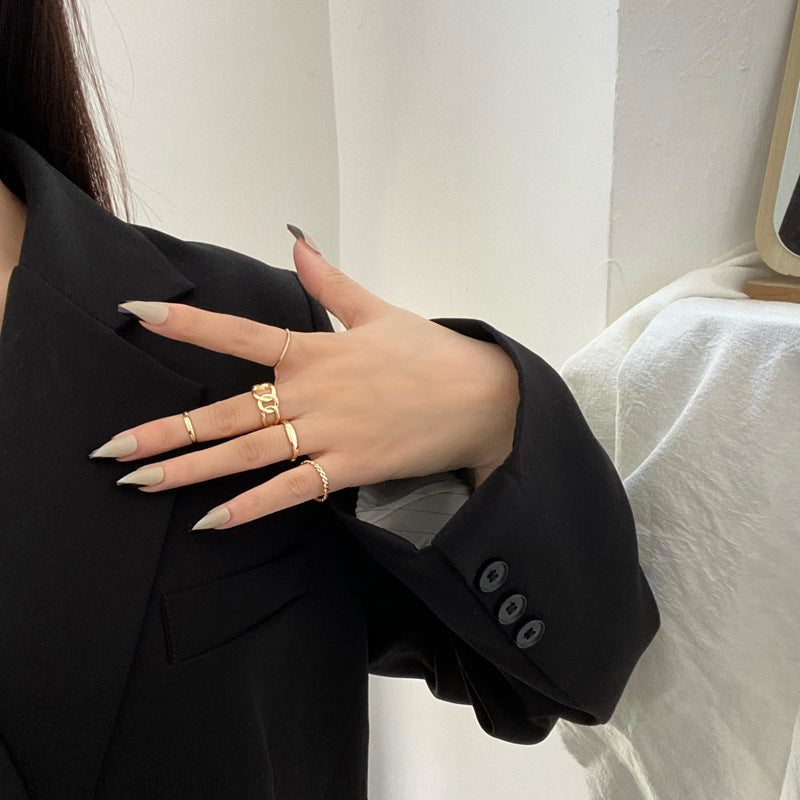 Fashion Open Geometric Alloy Ring Five-piece