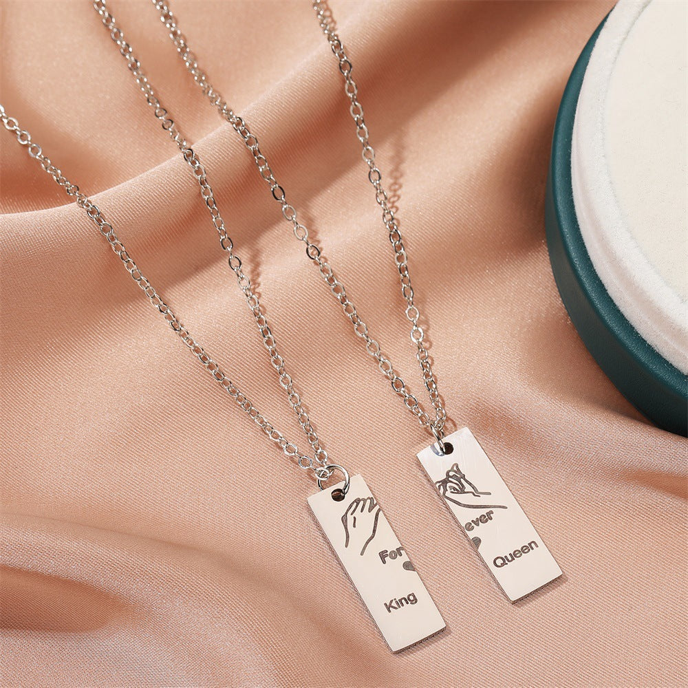 King And Queen Letter Stainless Steel Necklace