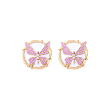 1 Pair IG Style Sweet Round Butterfly Enamel Inlay Zinc Alloy Artificial Pearls Ear Studs