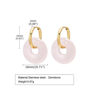 1 Pair Retro Round Stainless Steel Plating Natural Stone Earrings