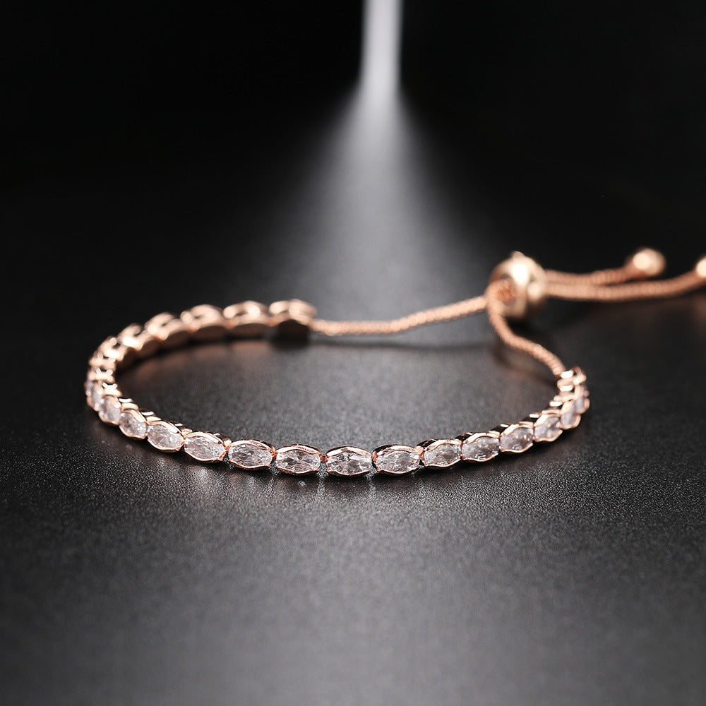 Simple Style Oval Copper Inlay Zircon Bracelets 1 Piece