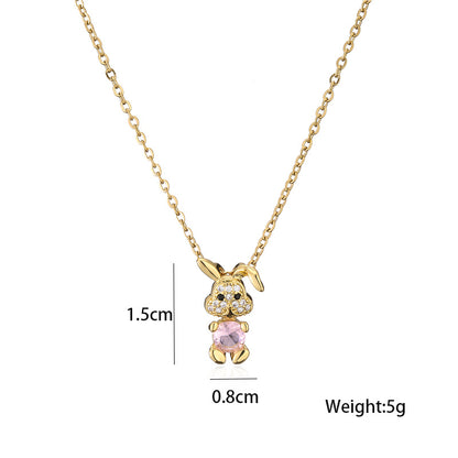 Retro Copper-plated Real Gold Micro-inlaid Zircon Cartoon Rabbit Pendant Necklace