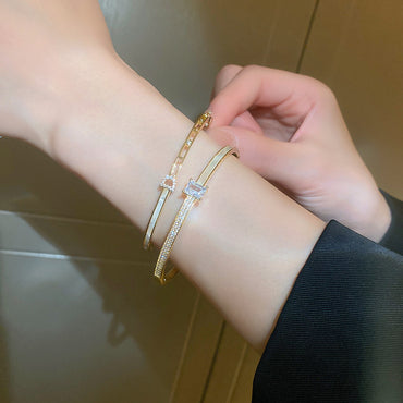 Fashion Square Copper Inlay Zircon Bangle 1 Piece