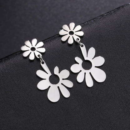 1 Pair Simple Style Flower Plating Stainless Steel Drop Earrings