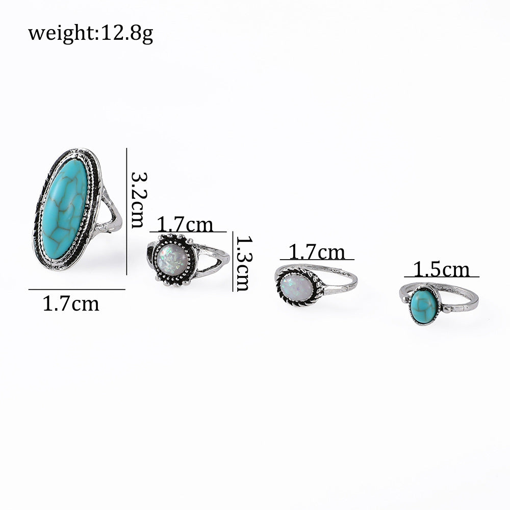 Exaggerated Ethnic Style Cool Style Leaf Round Snake Alloy Plating Inlay Turquoise Women's Rings