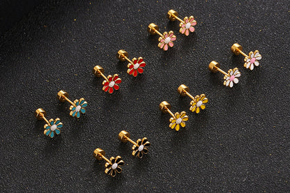 Simple Style Flower Titanium Steel No Inlaid Earrings Ear Studs