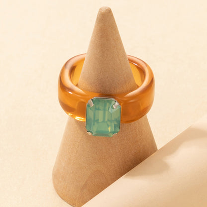 Simple Fashion Transparent Acrylic Resin French Retro Wind Creative Diamond Ring