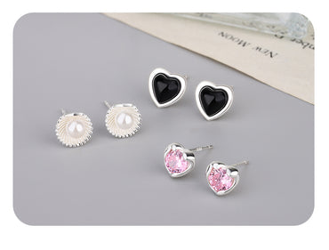 1 Pair Classic Style Heart Shape Plating Inlay Sterling Silver Artificial Gemstones Ear Studs