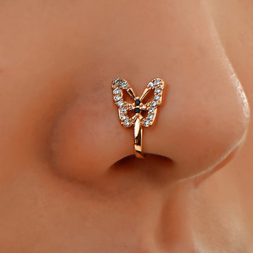 U-shaped Diamond-studded Butterfly Copper Nose Clip Wholesale Gooddiy