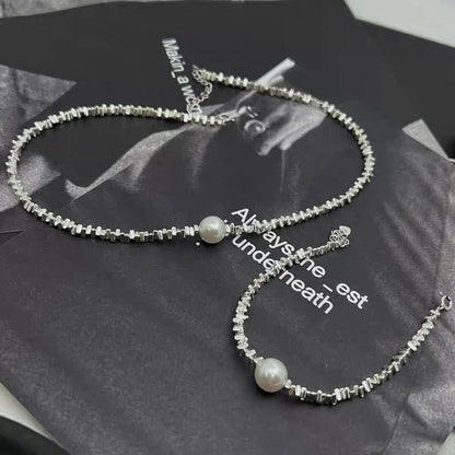 Simple Style Irregular Square Heart Shape Imitation Pearl Natural Stone Metal Inlay Rhinestones Women's Bracelets Necklace