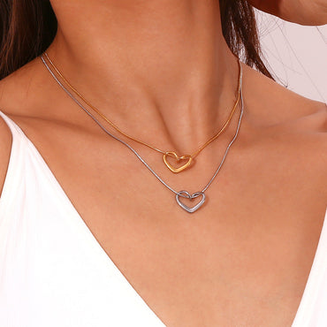 Fashion Heart Geometric Stainless Steel 18K Gold Plated Necklaces