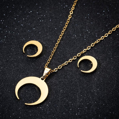 1 Set Simple Style Moon Titanium Steel Plating Earrings Necklace