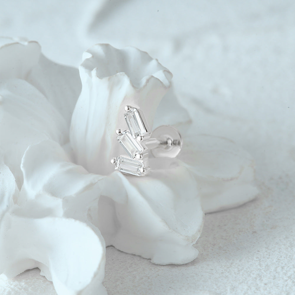 1 Piece Simple Style Flower Plating Sterling Silver Zircon Ear Studs