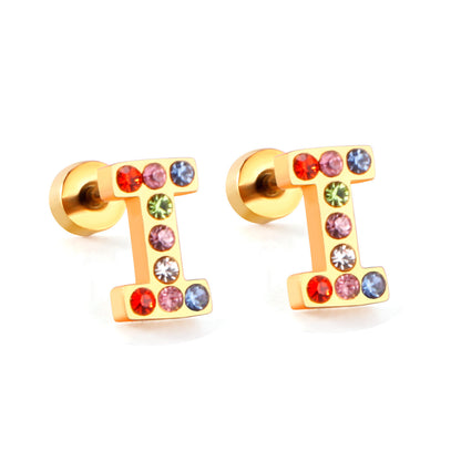 Fashion Letter Stainless Steel Inlay Zircon Ear Studs 1 Pair