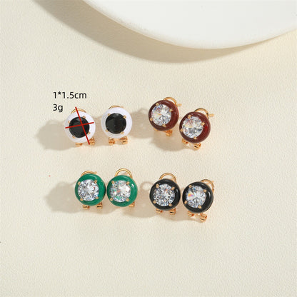 Cross-border new cold style personality rhinestone round earrings literary retro versatile exquisite high-end earrings wholesale