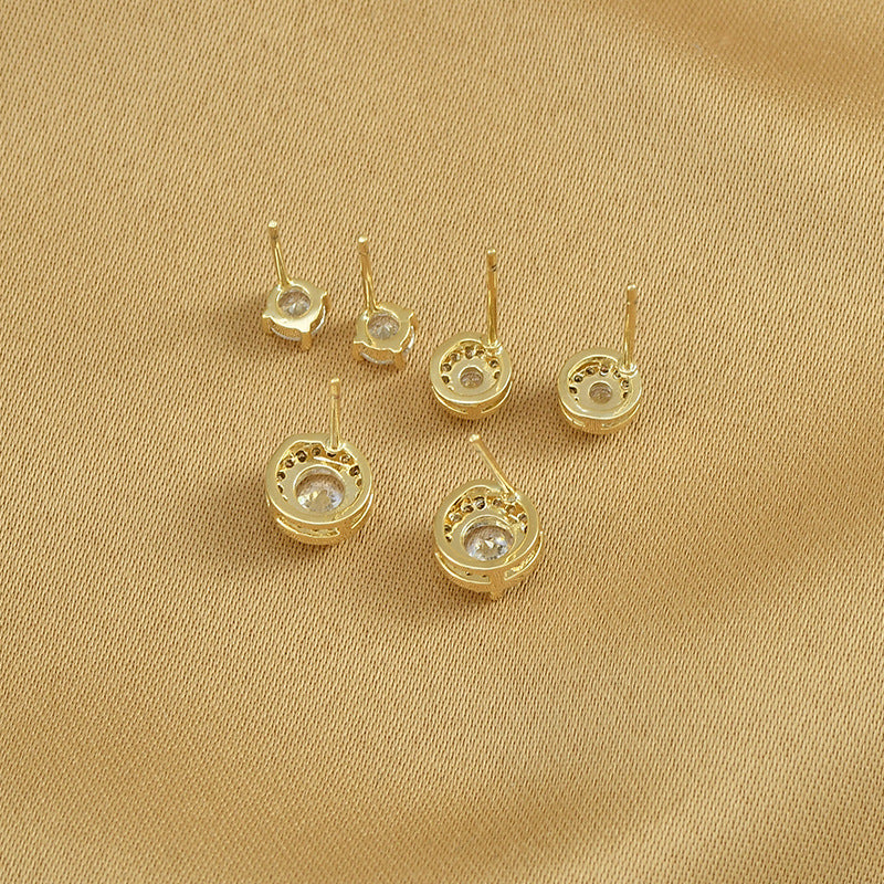 3 Pairs Simple Style Round Copper Inlay Zircon Ear Studs