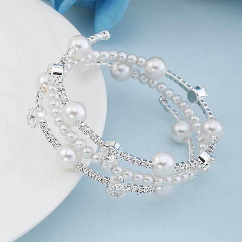 Fashion Rhinestone Pearl Multi-layer Winding Bracelet