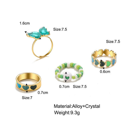 Retro Geometric Heart Shape Butterfly Alloy Plating Inlay Rhinestones Women's Rings