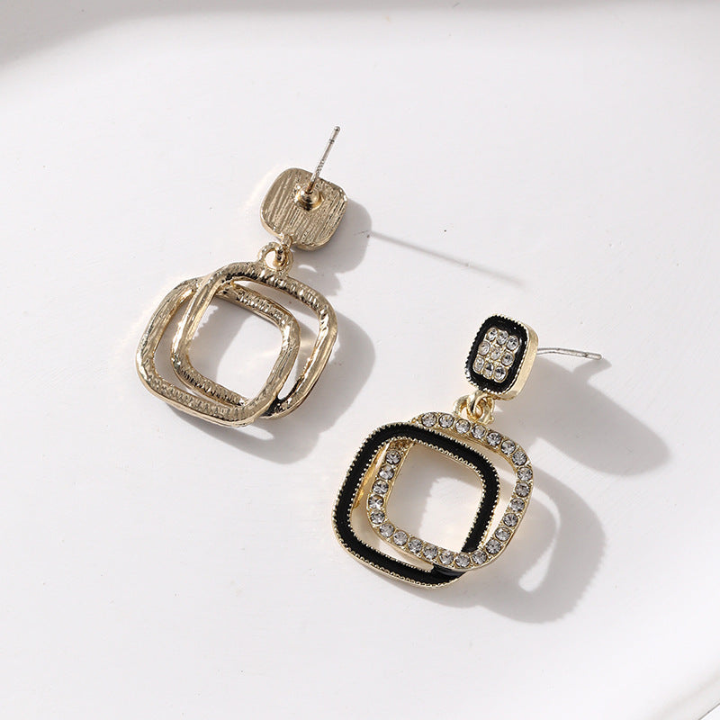 1 Pair Fashion Double Ring Alloy Enamel Plating Inlay Rhinestones Women's Drop Earrings