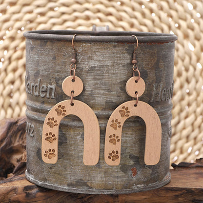 1 Pair Retro U Shape Letter Ball Wood Drop Earrings