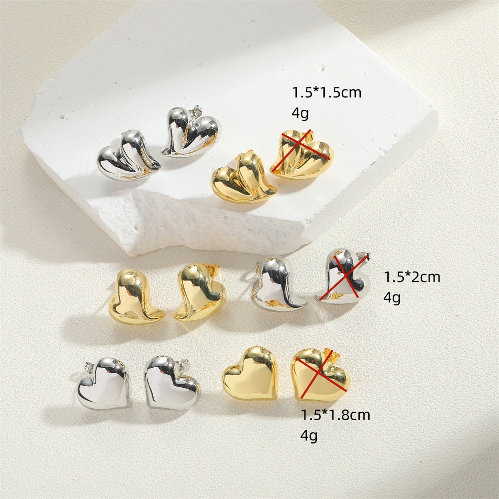 European and American new simple personality love design earrings copper plated 14K real gold light luxury sense of Internet celebrity earrings jewelry