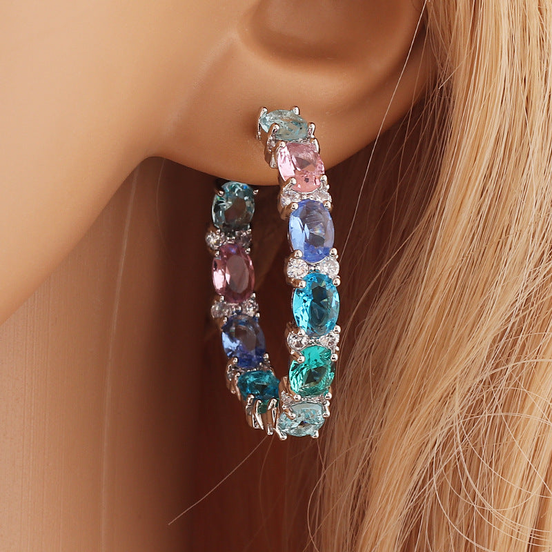 Fashion Geometric Copper Inlay Zircon Ear Studs 1 Pair