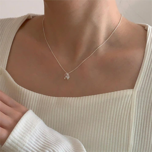 Elegant Heart Shape Key Sterling Silver Plating Inlay Zircon Pendant Necklace