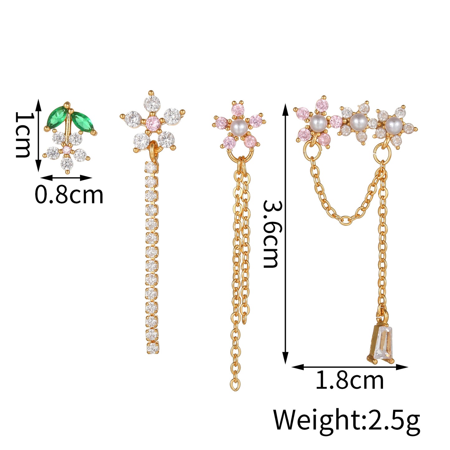 Fashion Flower Chain Pearl Alloy Earrings Set Five-piece